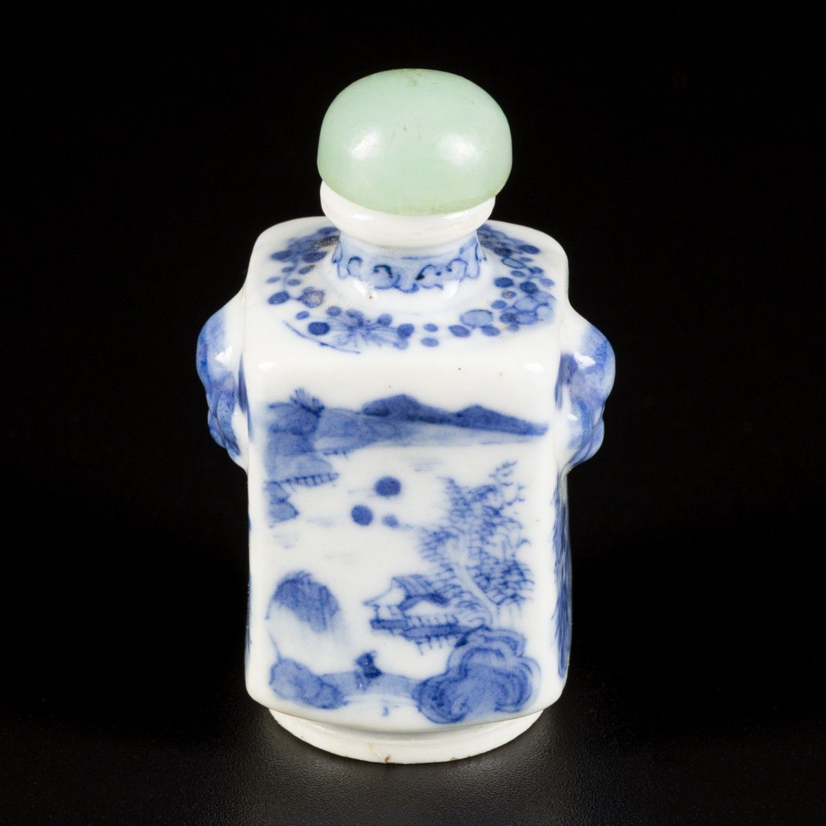 A porcelain snuff bottle with landscape decoration, marked Lingzhi, China, 19th &hellip;