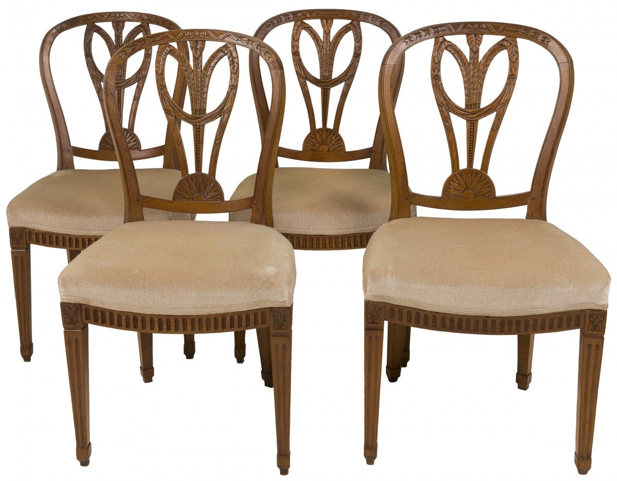 A set of (4) mahogany Louis XVI-chairs, Dutch, late 19th century. Le dosseret aj&hellip;