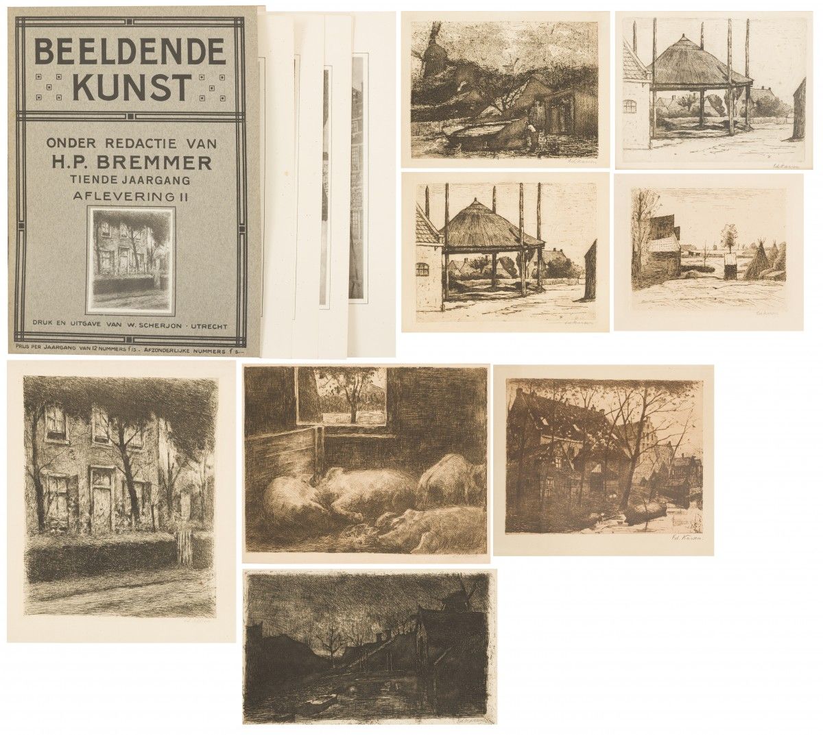 Eduard Karsen (Amsterdam 1860 - 1941), A portfolio with (7) various etchings. To&hellip;