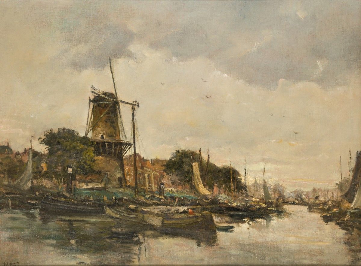 Piet in 't Hout (Den Haag 1879 - 1965), View of the "Nieuwe Haven", Schiedam, wi&hellip;