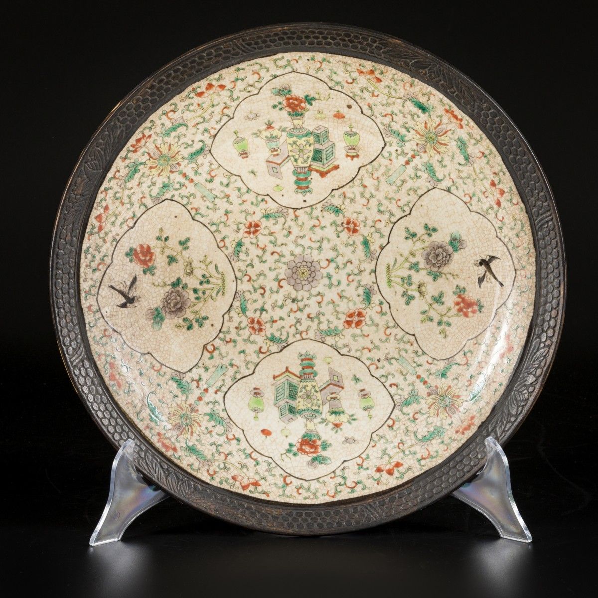 A charger in Nanking earthenware with famille verte decor, China, 19th century. &hellip;