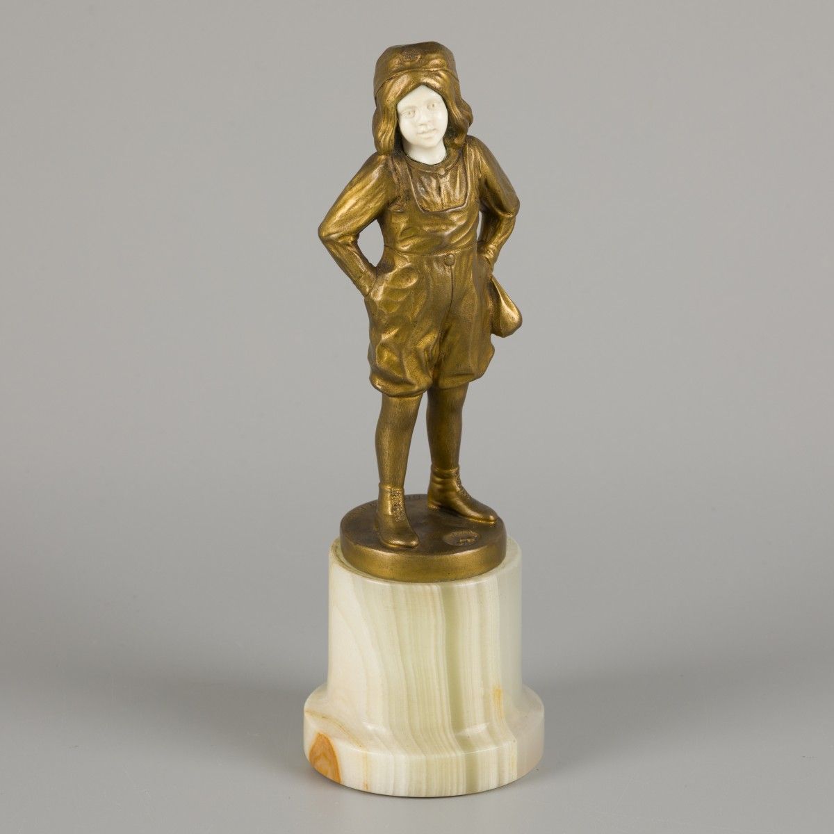 B. Grundmann (XIX-XX), a bronze statuette of a young boy playing with marbles, G&hellip;