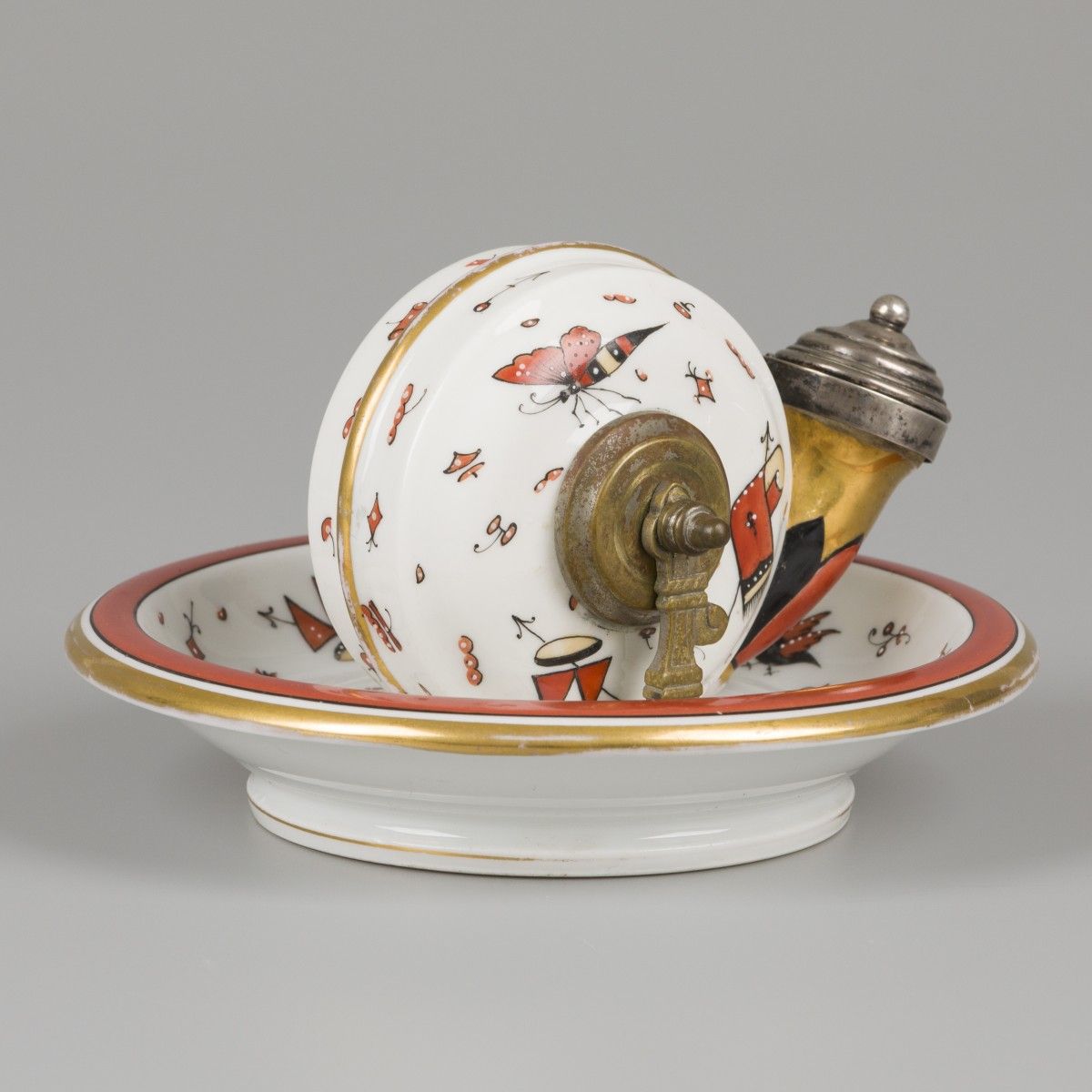A porcelain inkwell painted with various insects, France, 1st half 20th century.&hellip;