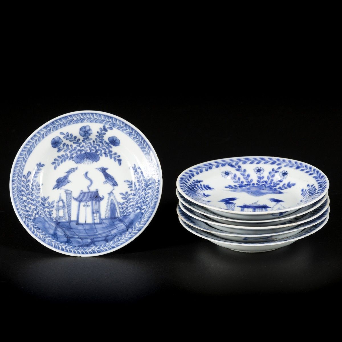 A set of (6) porcelain plates with cuckoo and house decoration, China, Yongzheng&hellip;
