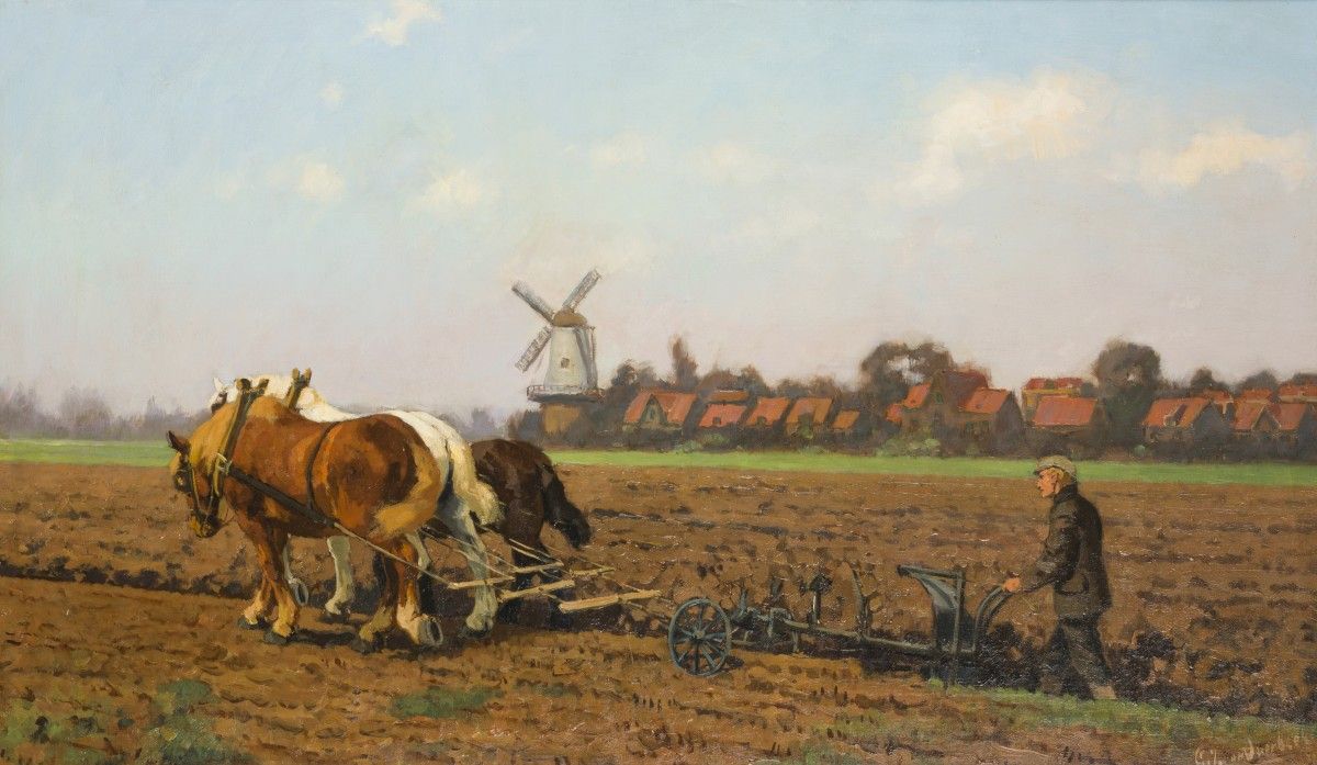 Gijsbertus Johannes van Overbeek (Dordrecht 1882 - 1947 Rotterdam), A farmer plo&hellip;