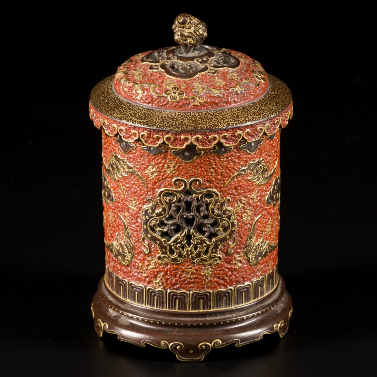 A porcelain incense burner with brown and brick red fond decorated with clouds a&hellip;