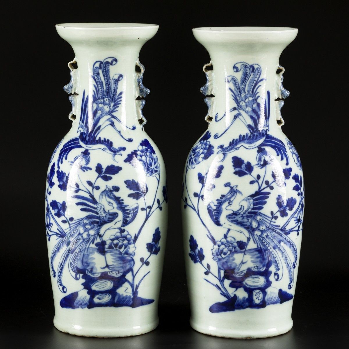 A set of (2) porcelain baluster vases with celadon fond and floral decoration, C&hellip;
