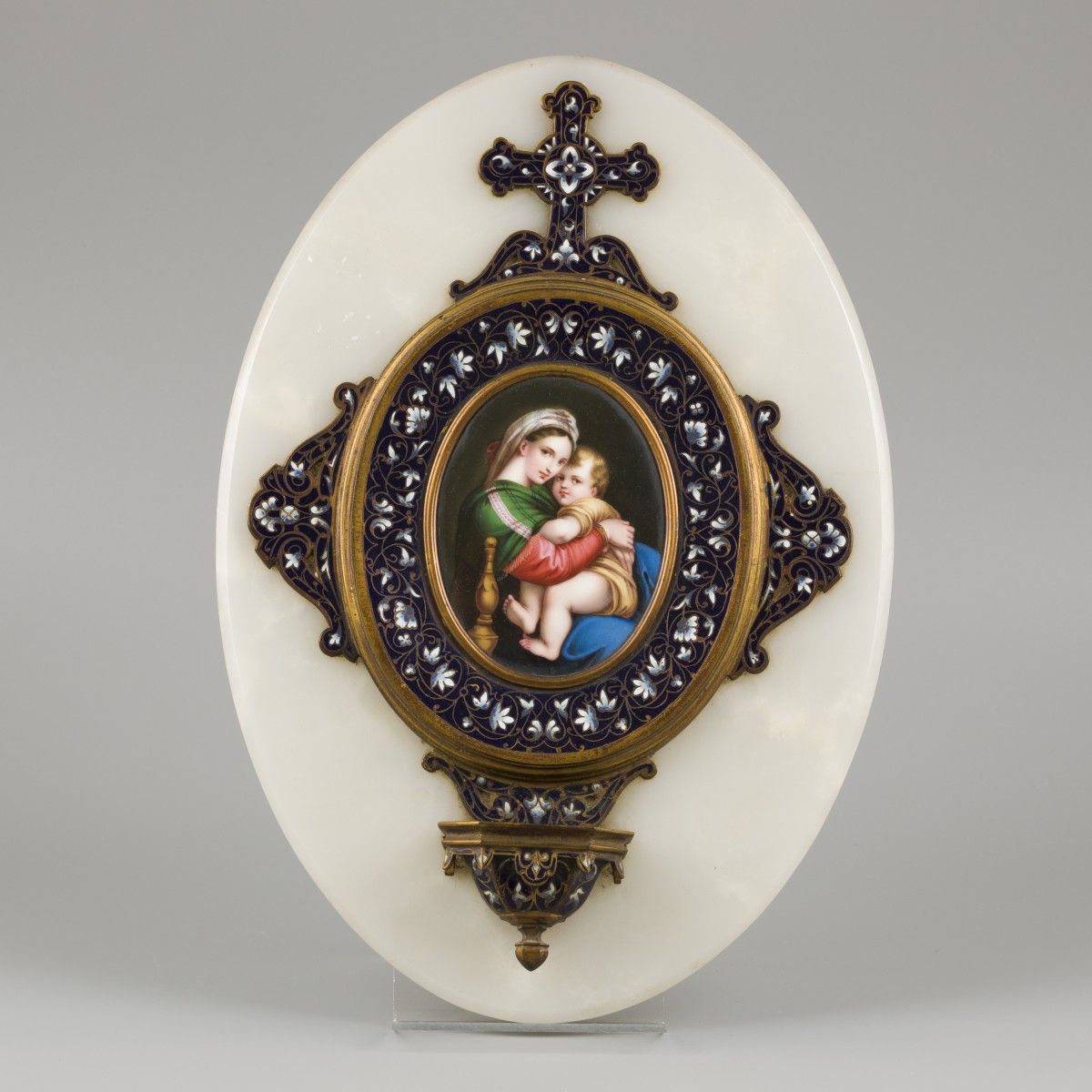 A holy water font with a 'Limoges'-enamel decoration after Raphael Sanzio's "Mad&hellip;