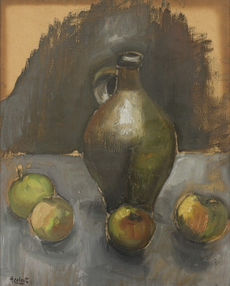Arnout Colnot (Amsterdam 1887 - 1983 Bergen) - Still life with apples and a jug &hellip;