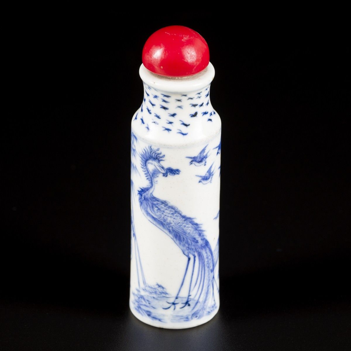 A porcelain snuff bottle with hundred birds decoration, China, 19th century. H.7&hellip;