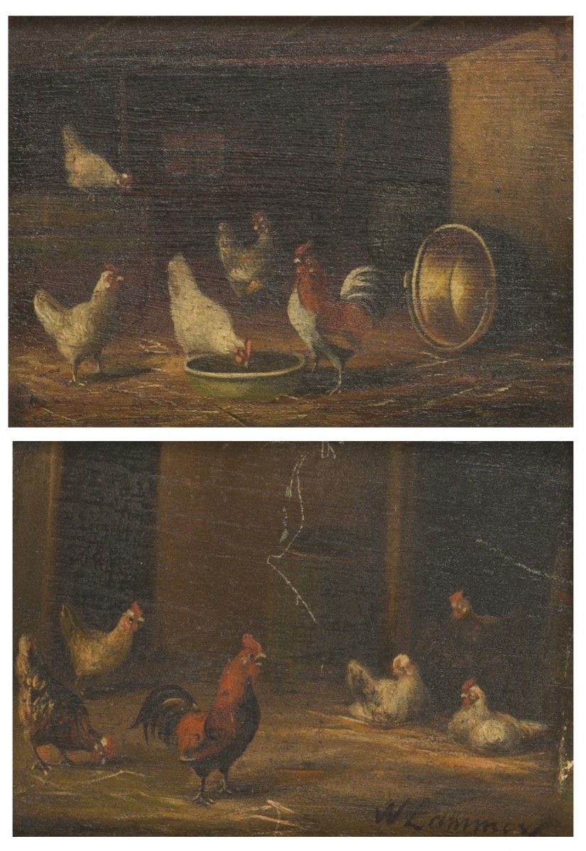 Wilhelm Albertus Lammers (Aalten 1857 - 1913 Ginniken/Breda), Chickens in a stab&hellip;