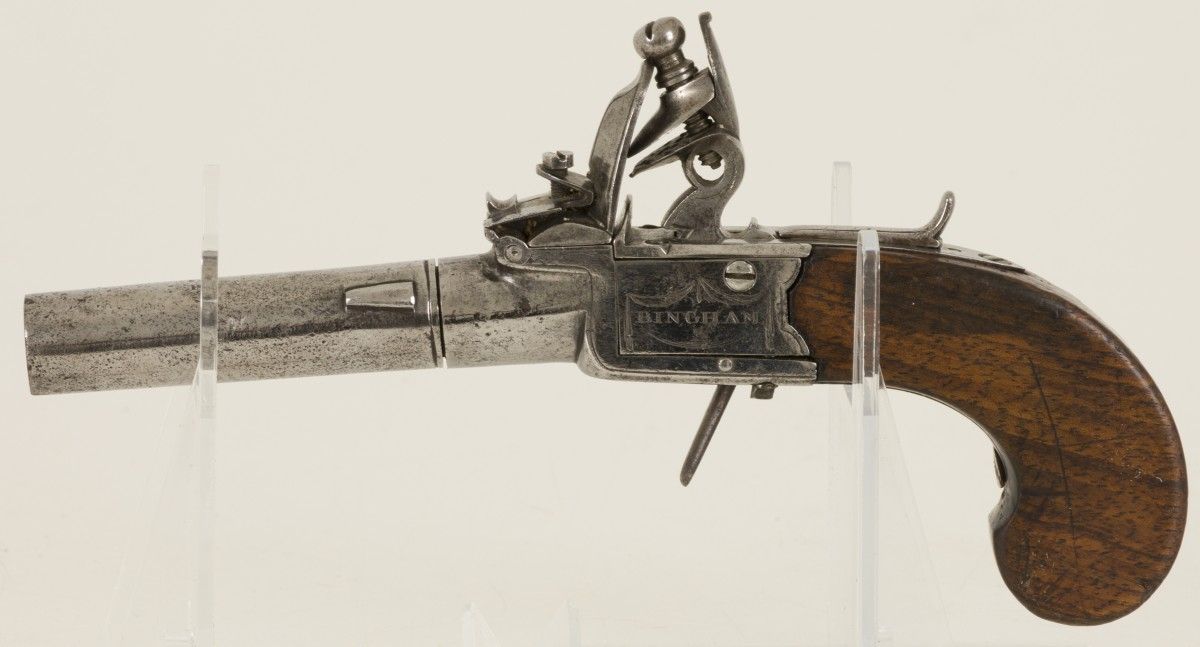 A Bingham flintlock pistol, England, 18th/ 19th century. Marked: crowned V and w&hellip;