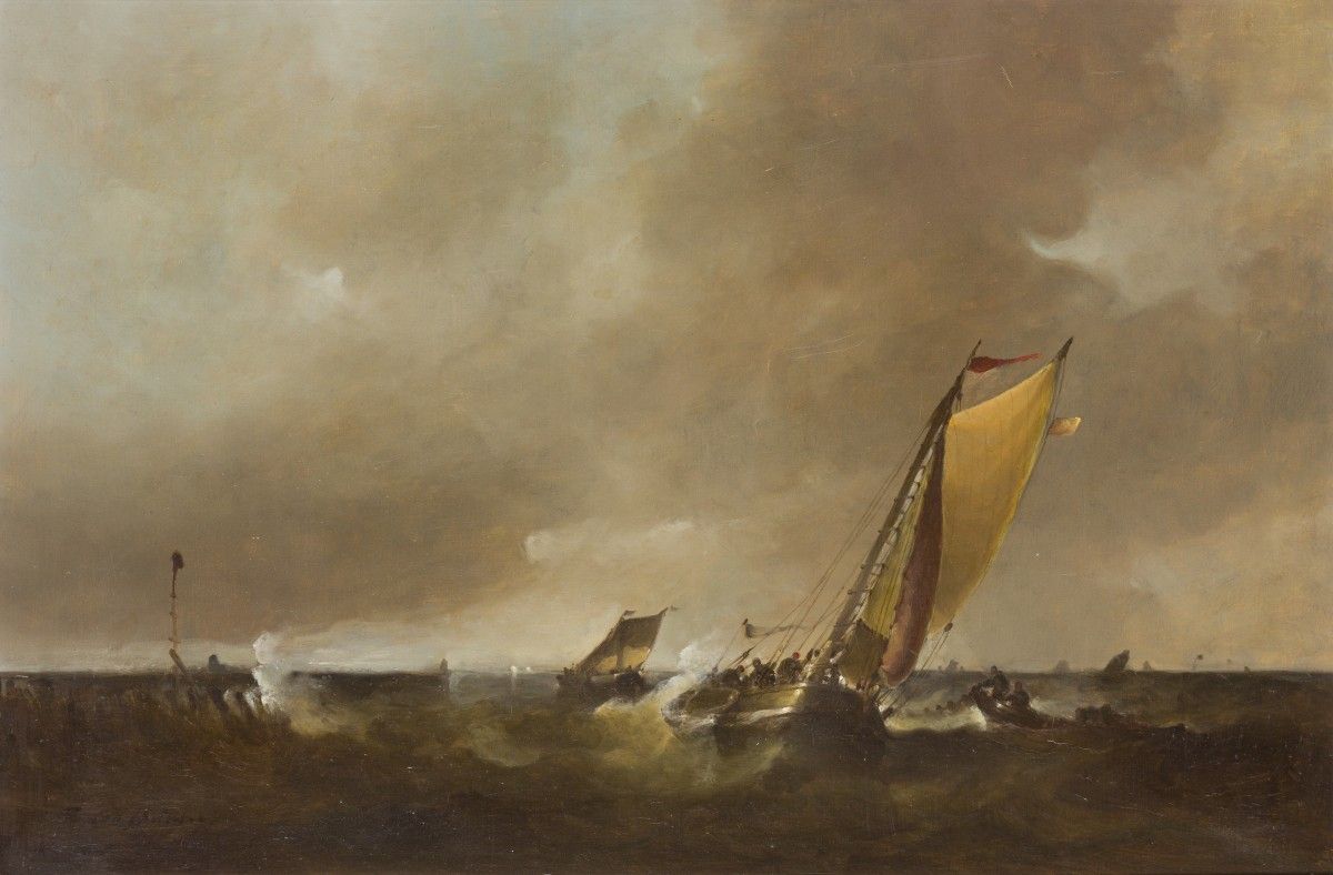 Frans J. Van der Heide (Schiedam 1936 - ?), Shipping on a rough. Signé (en bas à&hellip;