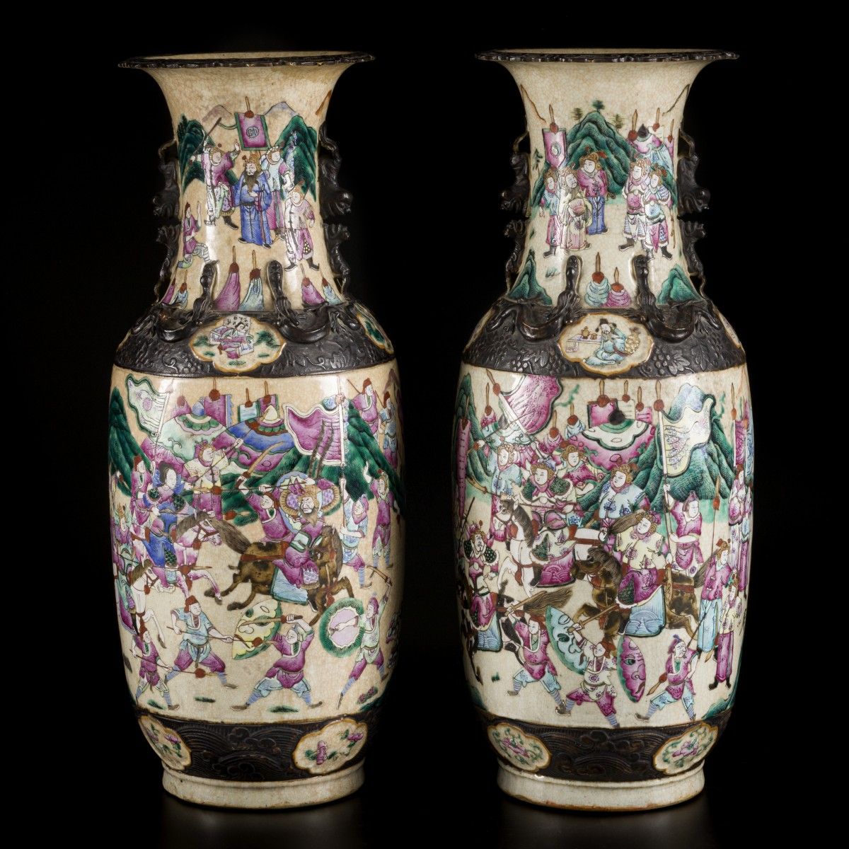 A set of (2) Nan King ware vases decorated with warriors, China, 2nd half 19th. &hellip;