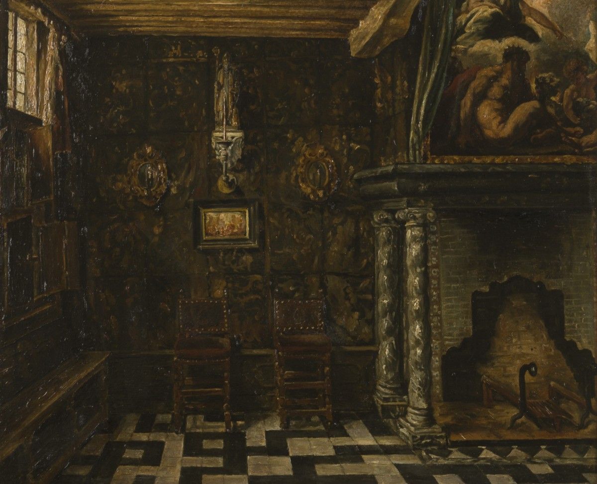 Attributed to Henri de Braekeleer (Antwerpen 1840-1888), Flemmish interior with &hellip;