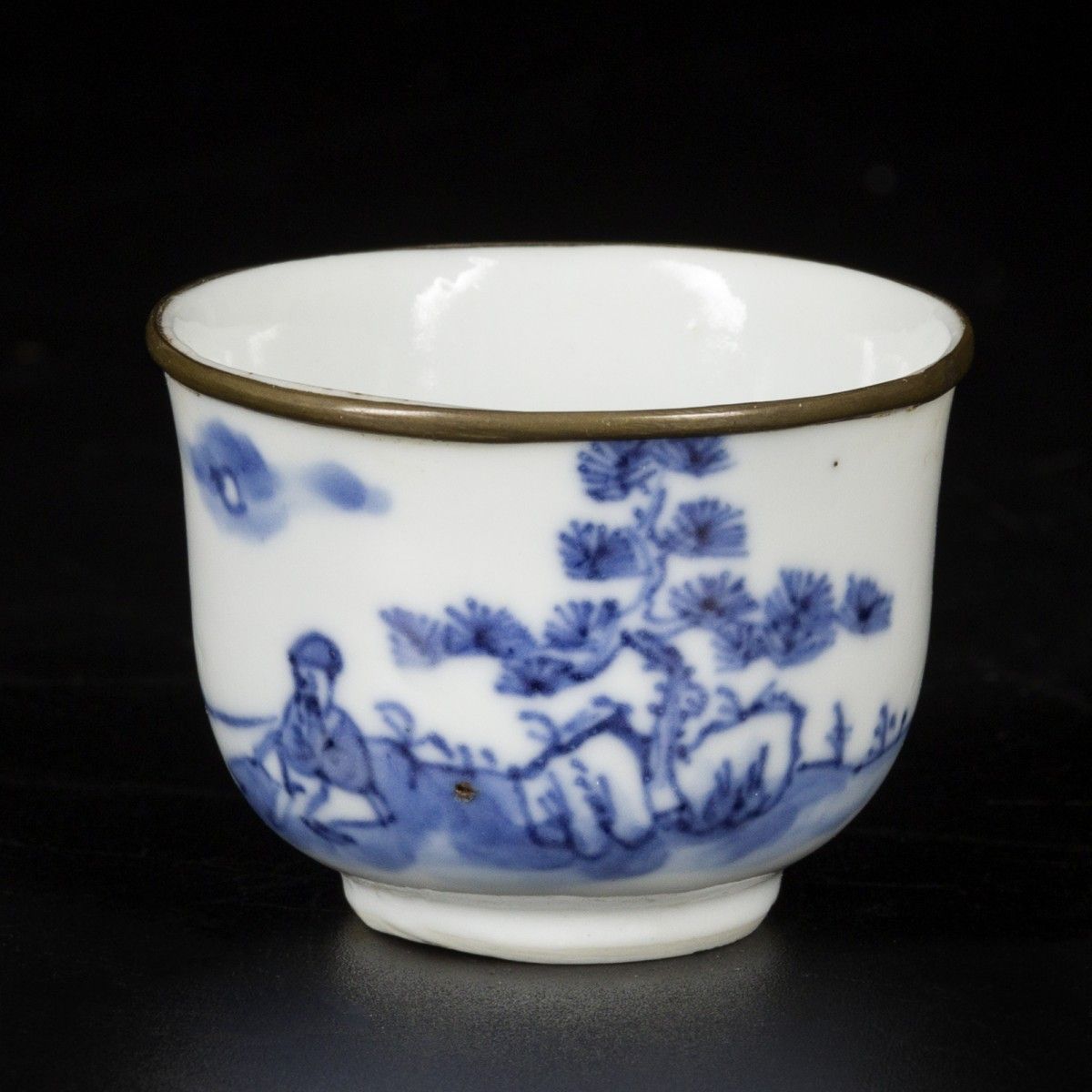 A porcelain cup with landscape decoration and metal rim lip, Vietnam, 19th centu&hellip;