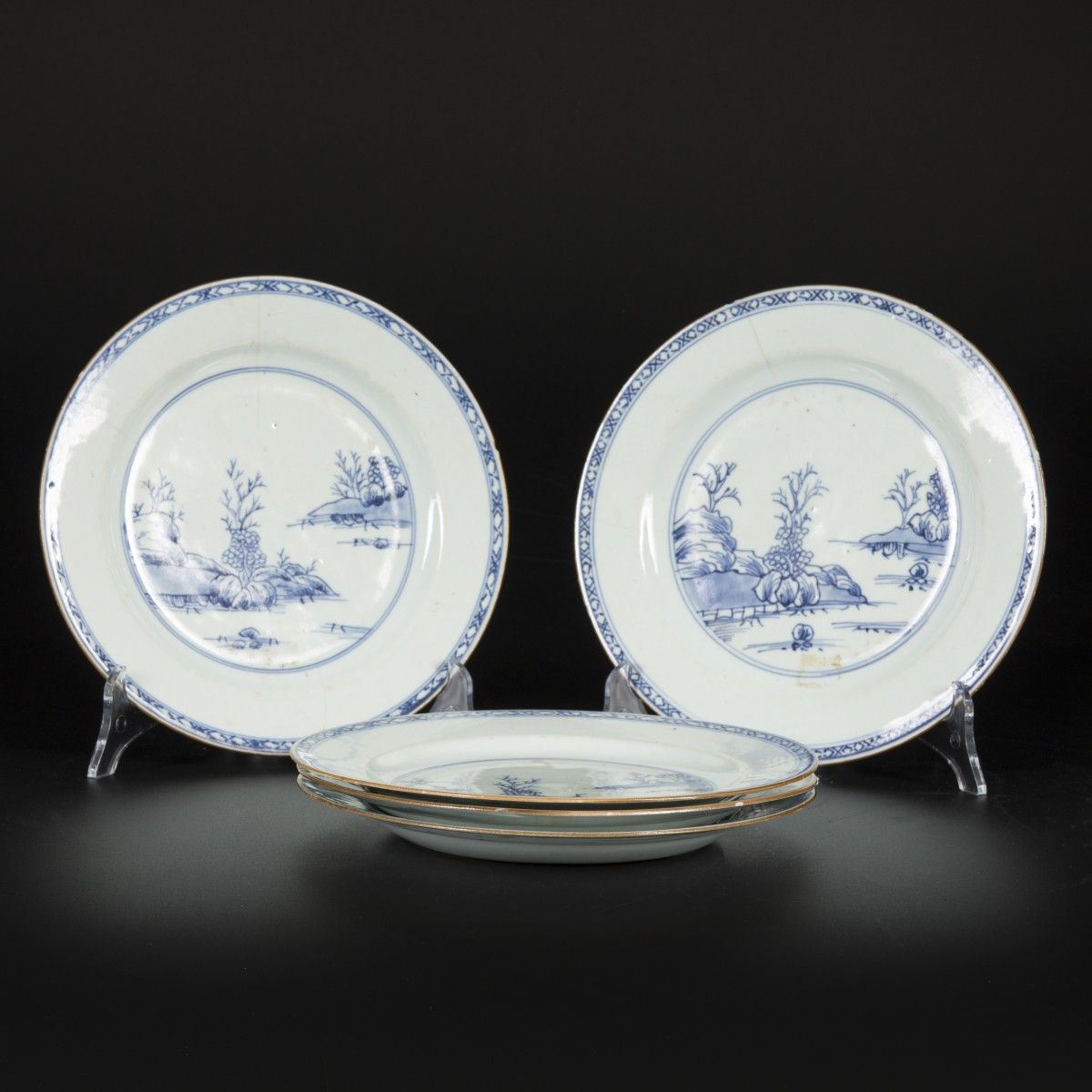 A set of (5) porcelain plates with a landscape scene, China, Qianglong. Durchm. &hellip;