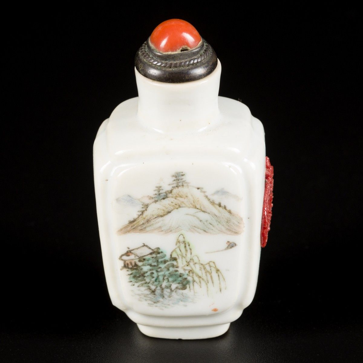 A porcelain qianjiang cai snuff bottle decorated with mountain scenery and a bir&hellip;