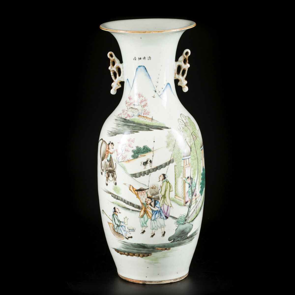 A porcelain Qiangyang Cai vase decorated with Chinese figures in a garden, China&hellip;