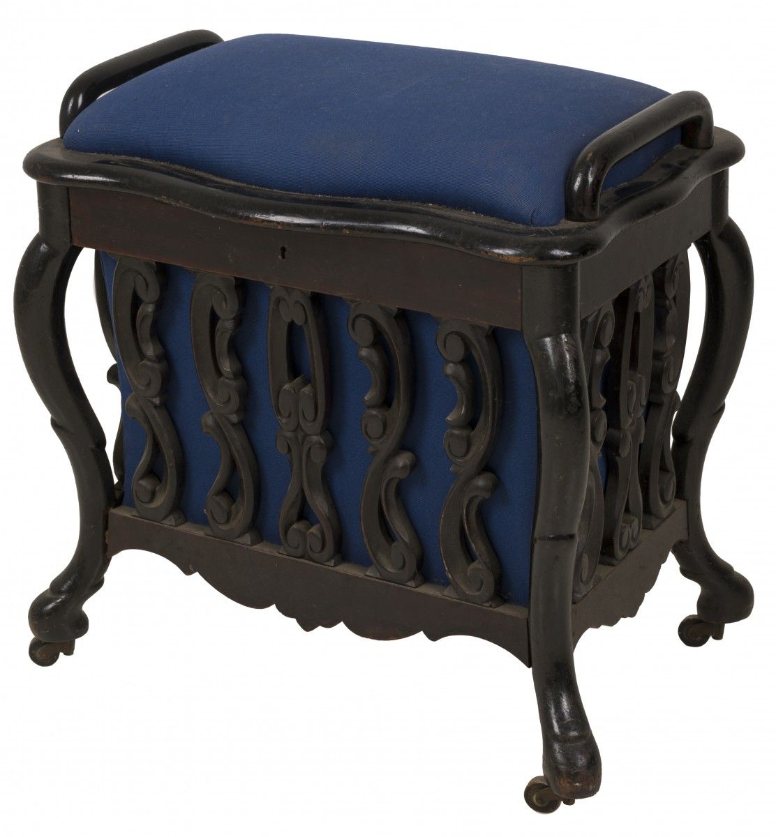 A blackened wooden Willem III-style piano stool, Dutch, ca. 1900. With hinged to&hellip;