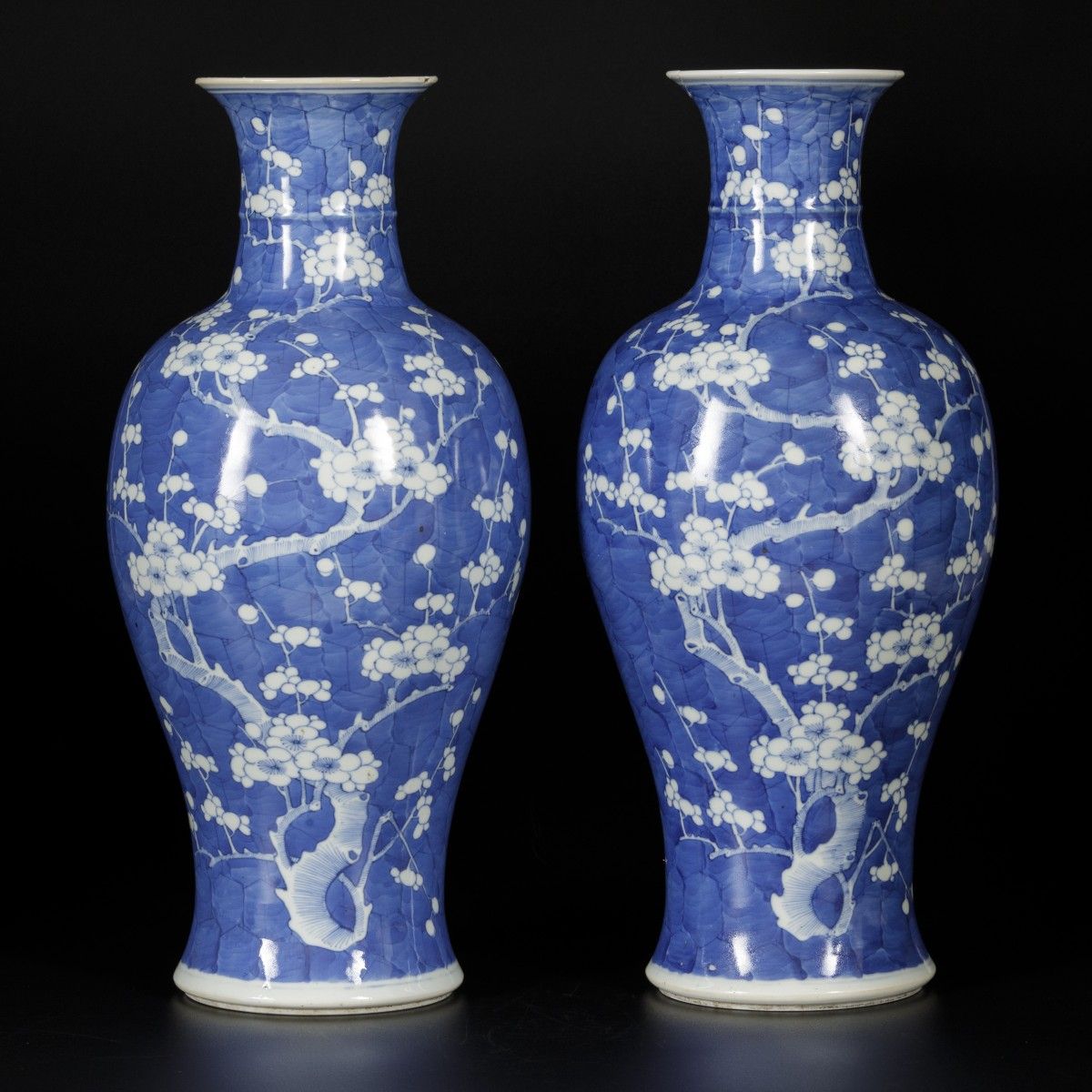A set of (2) porcelain vases with prunus decor, China, Kangxi. L'un d'eux a une &hellip;