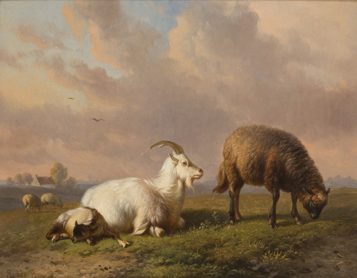 L.M.D.R. "Louis" Robbe (Kortrijk 1806 - 1887 Brussels), A goat, and sheep with l&hellip;