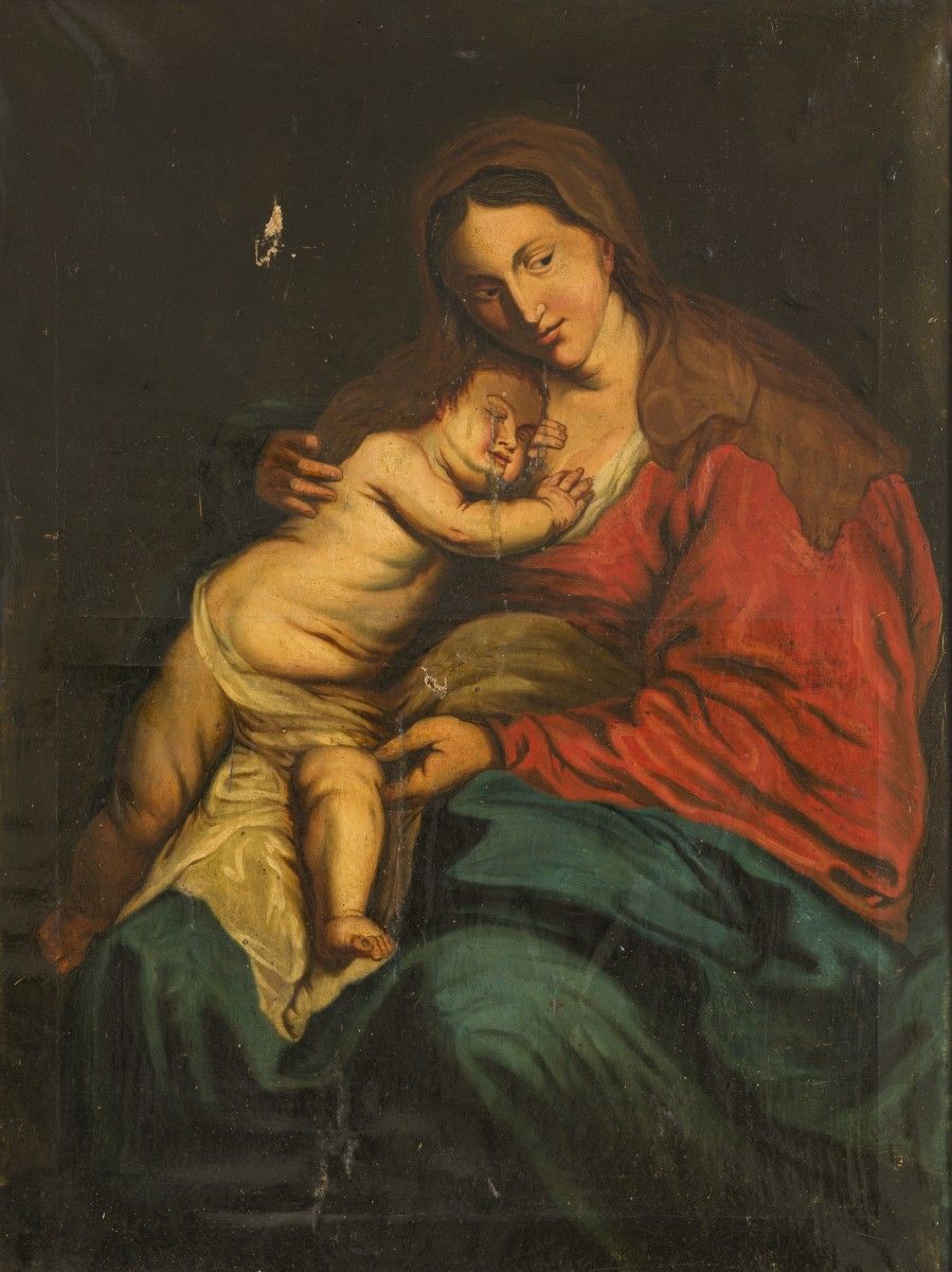 Follower of Jacob Jordaens, ca. 1800. Madonna and child. Olio su tela, senza cor&hellip;