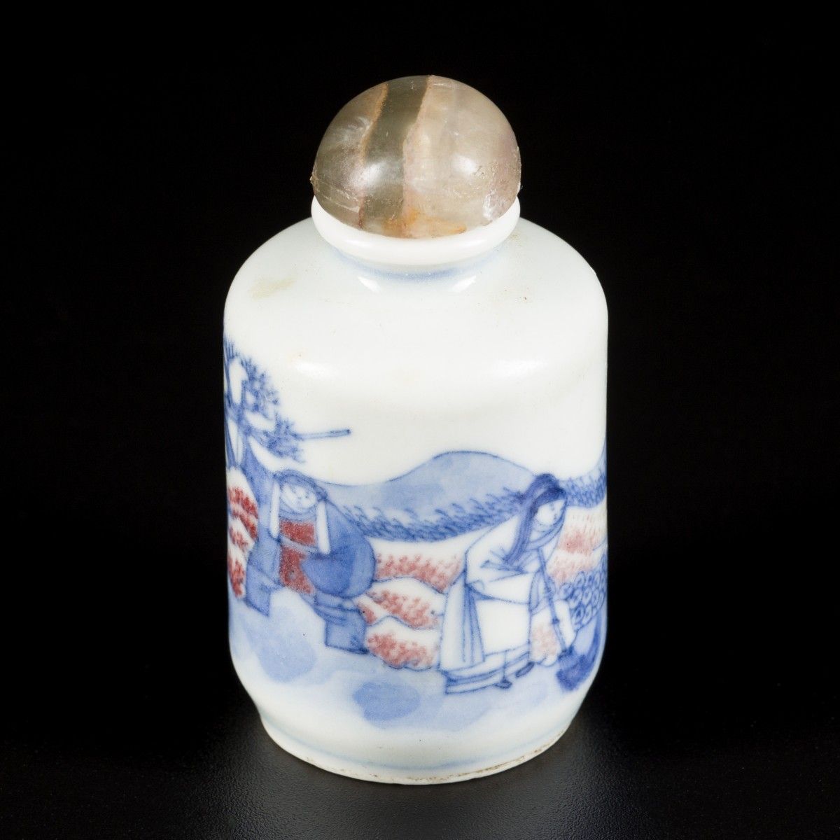 A porcelain underglaze red snuff bottle with various figures in a landscape, Chi&hellip;