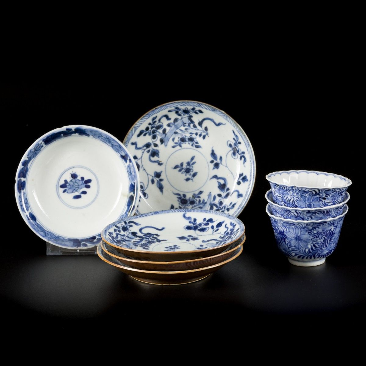 A lot comprised of (4) porcelain plates floral decoration with capuchin exterior&hellip;