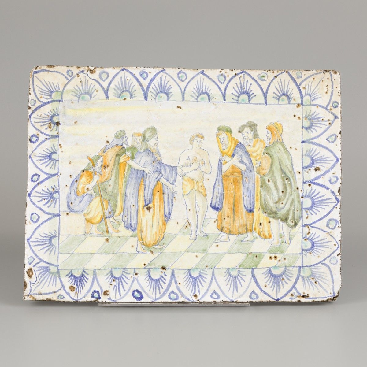 A polychromed glazed earthenware tile with Biblical scene, Portugal, 19th centur&hellip;