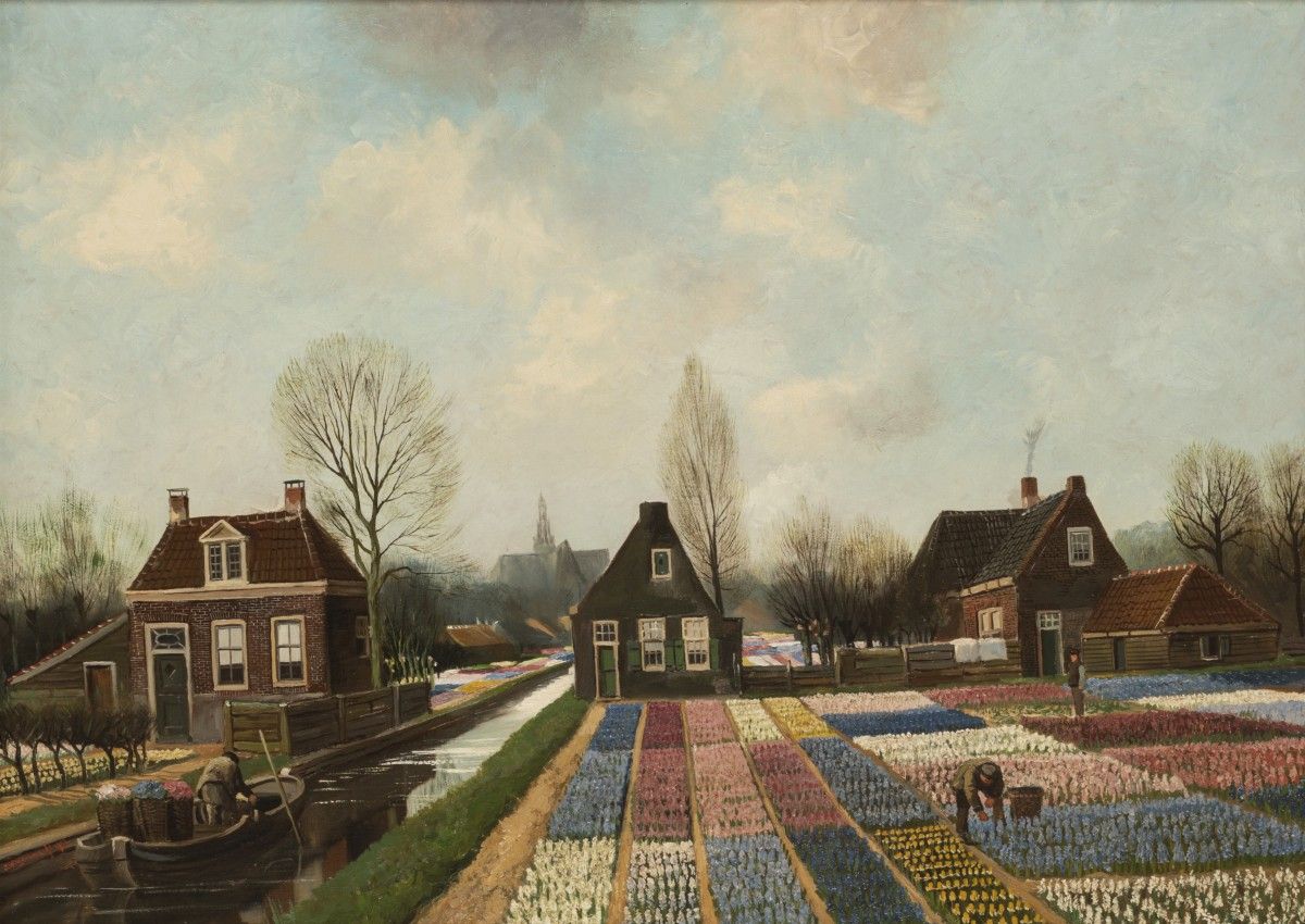 Jaap Wigersma (Noord 1877 - 1957 Haarlem), Labourors at work in the bulb fields.&hellip;