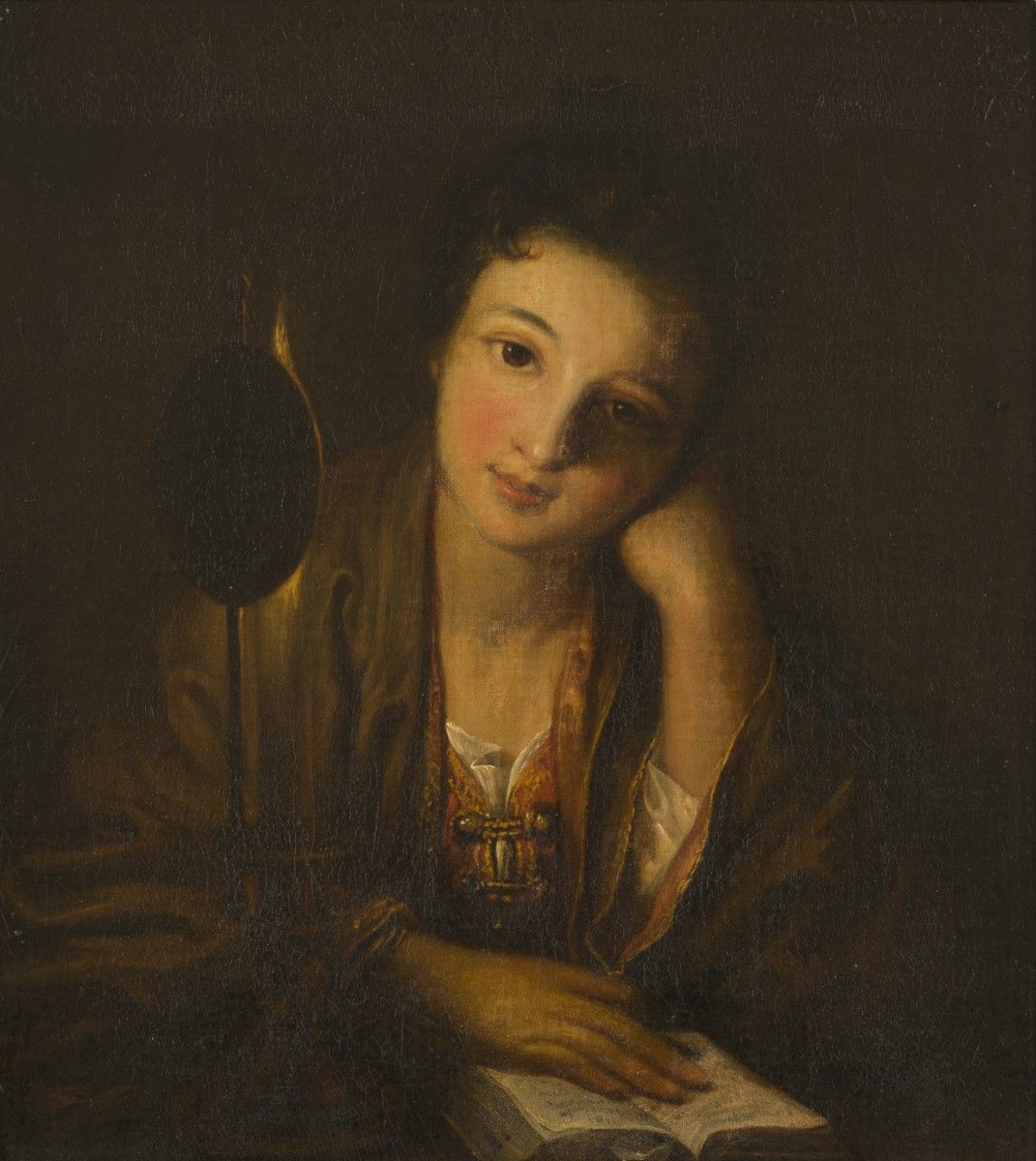 Dutch School, ca. 1800. Portrait of a girl reading. Öl auf Leinwand, unsigniert.&hellip;
