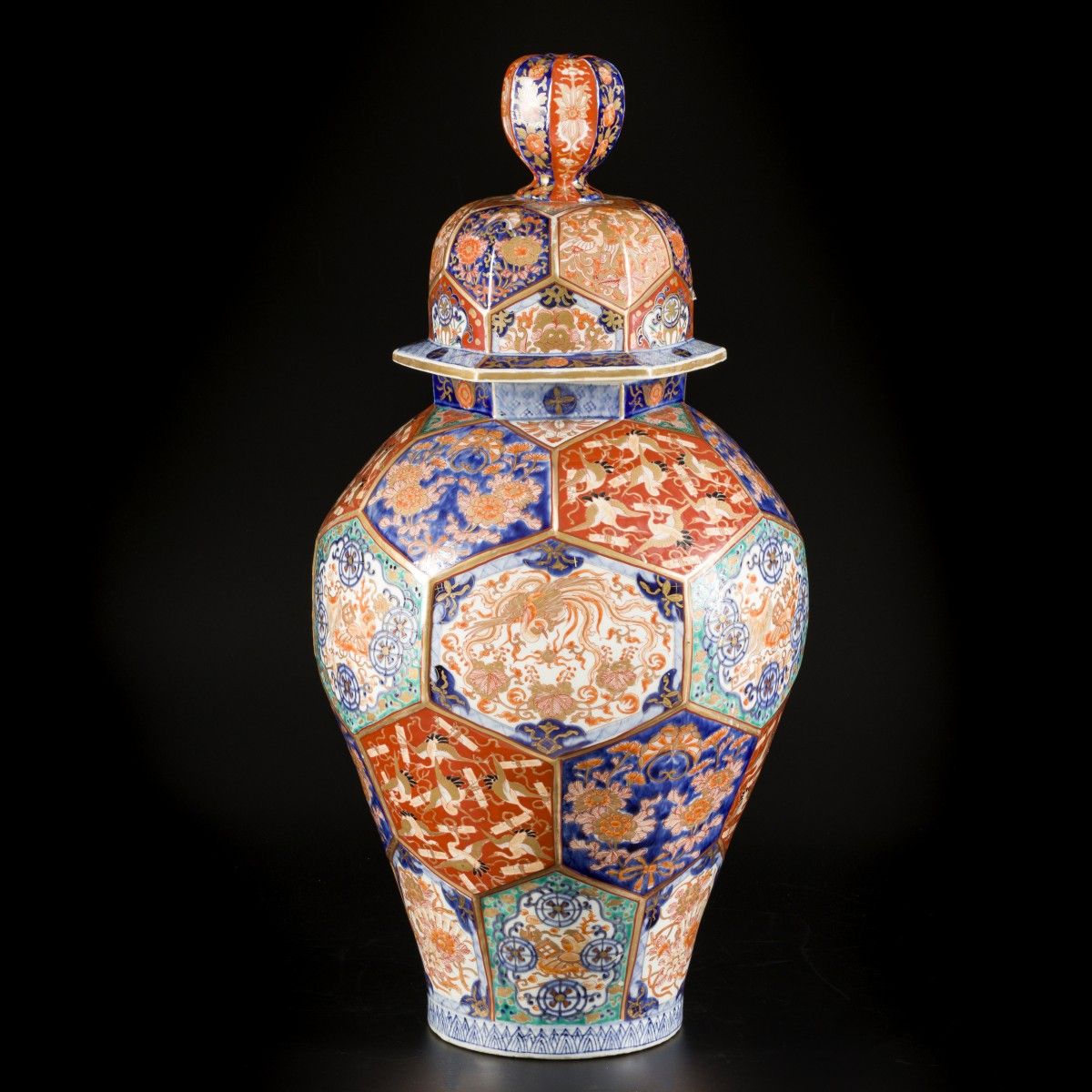 A porcelain Arita lidded vase with floral decoration in compartments, Japan, 19t&hellip;