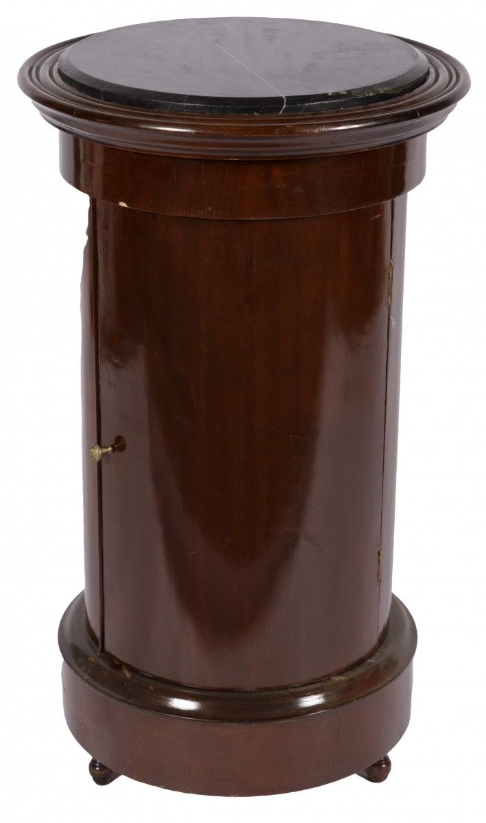 A Biedermeier-style mahogany night stand, 1st half 20th century. The black marbl&hellip;