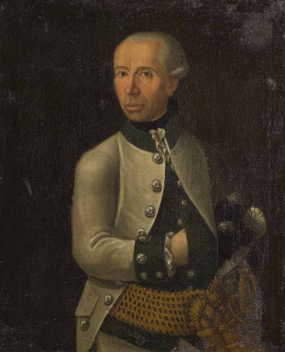German School, 18th Century, Portrait of an officer. Con cresta di famiglia (in &hellip;