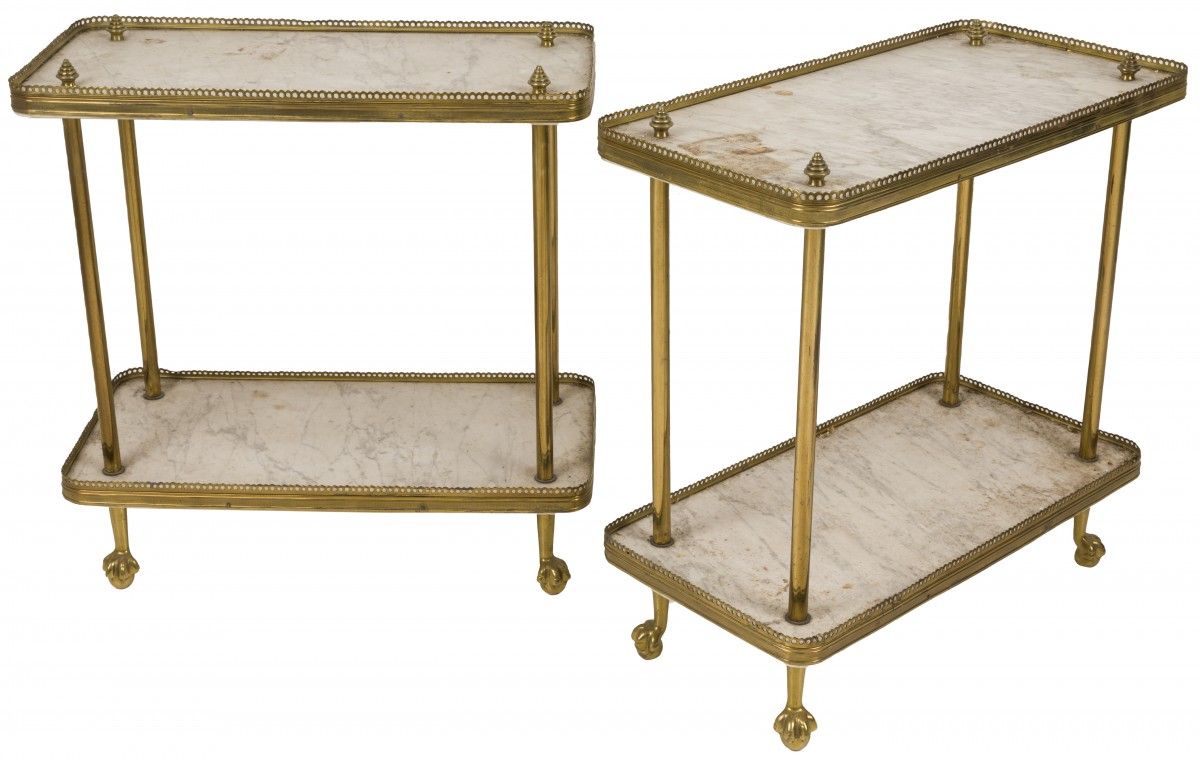 A set of (2) white marble side tables with brass fittings, 1st half 20th century&hellip;