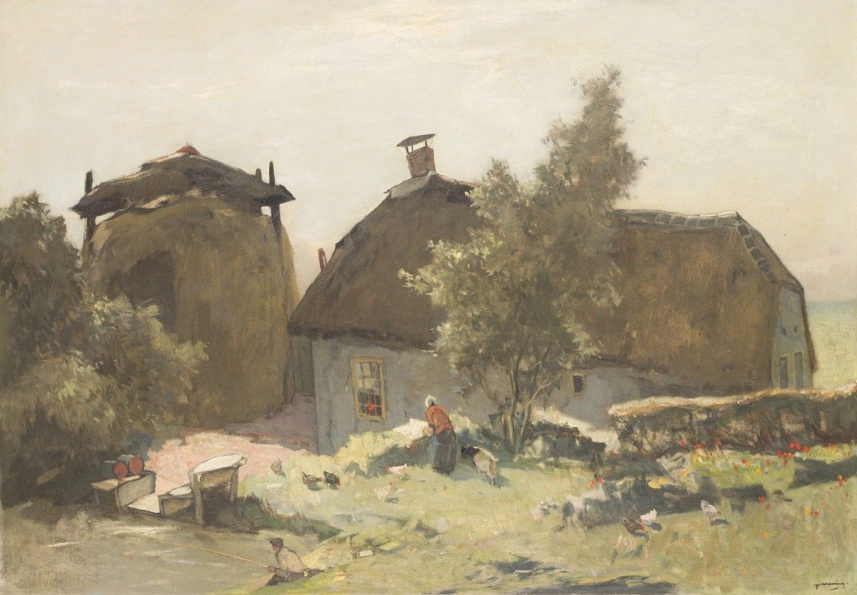 Ype Heerke Wenning (Leeuwarden 1879 - 1959 Wassenaar), A farmyard in a landscape&hellip;