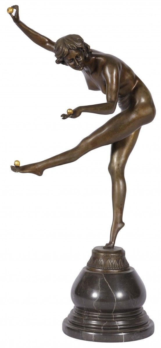 A bronze sculpture of a juggling dancer, 20th century. The juggling balls gold p&hellip;