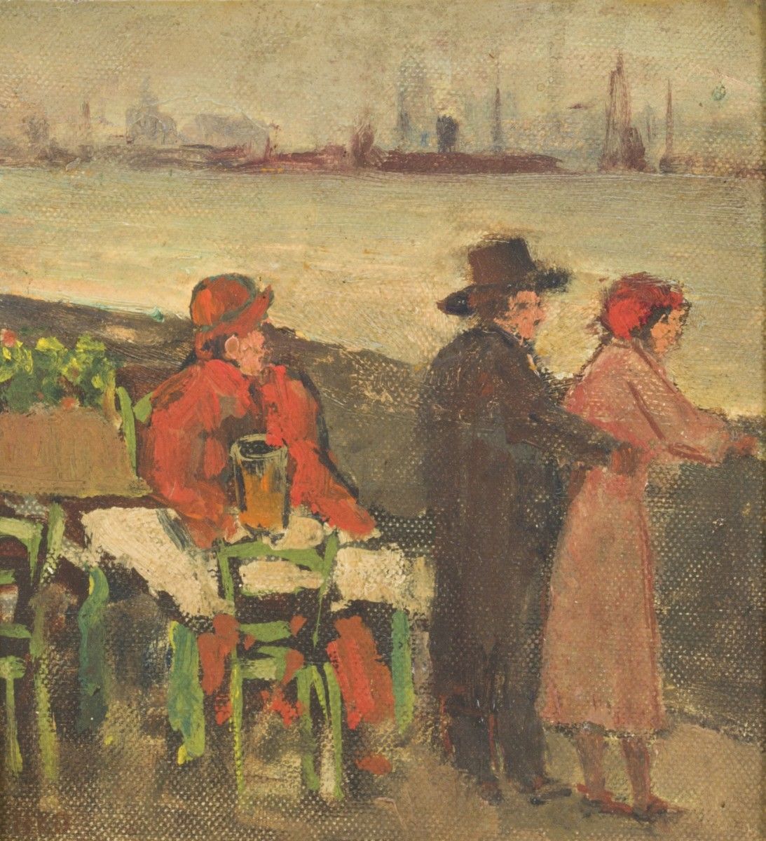 Dutch School, 20th C. A couple on the seaside. Peinture à l'huile.