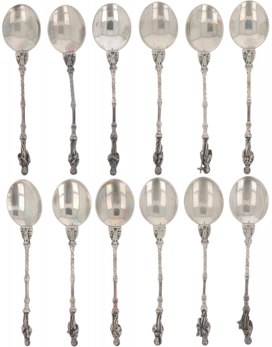 (12) piece set apostle teaspoons silver. 饰有12个使徒的图案。荷兰，Schoonhoven，J. Gelderblom&hellip;