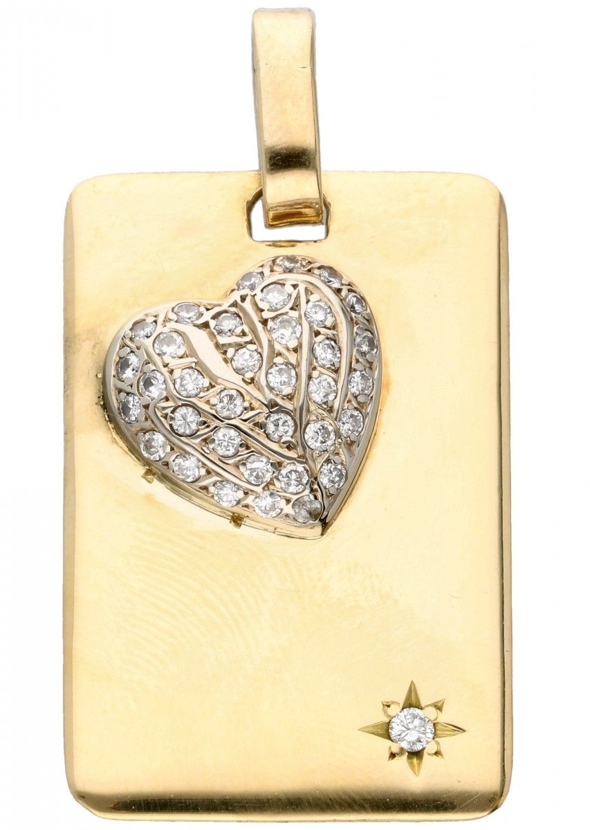 14K. Yellow gold vintage pendant with white gold heart set with approx. 0.38 ct.&hellip;