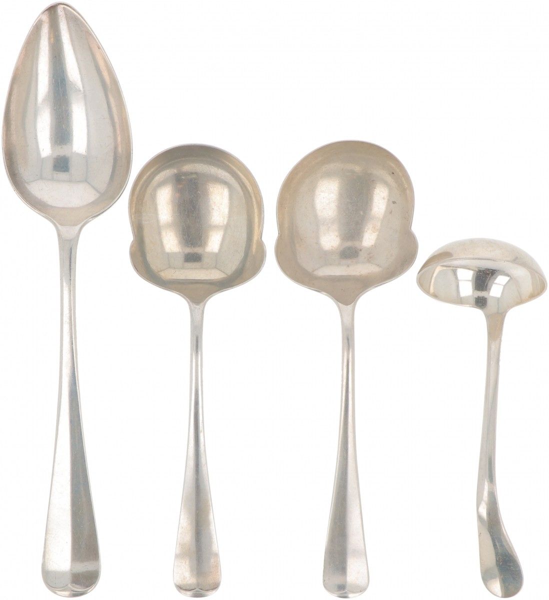 (4) piece lot "Haags Lofje" silver spoons. 由以下部分组成2个土豆勺，蔬菜勺和一个酱汁勺。荷兰，不同的制造商，1926&hellip;
