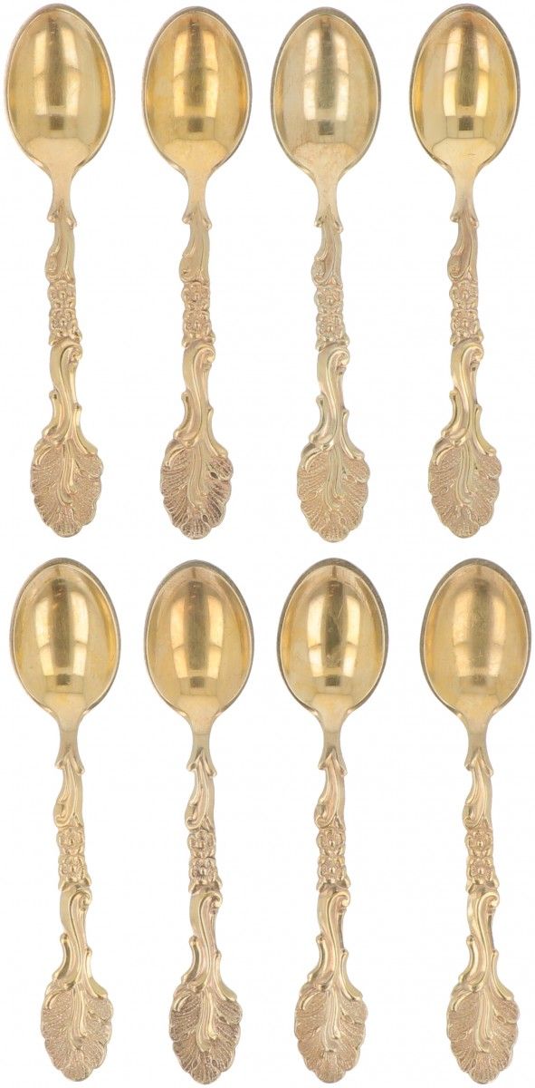 (8) piece set teaspoons silver. Gegossen und vergoldet mit floralen Verzierungen&hellip;