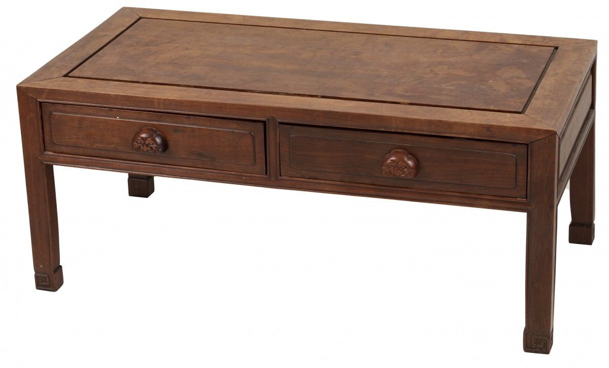 A hardwood coffee table with two drawers, China, 1st half 20th century. Null