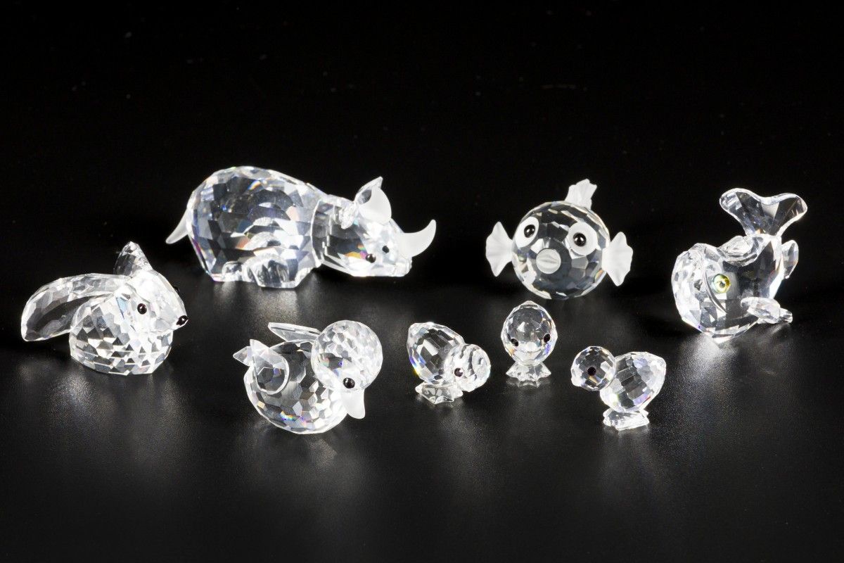 (6) piece lot Swarovski miniatures Consisting of: a puffer fish, whale, rhinocer&hellip;