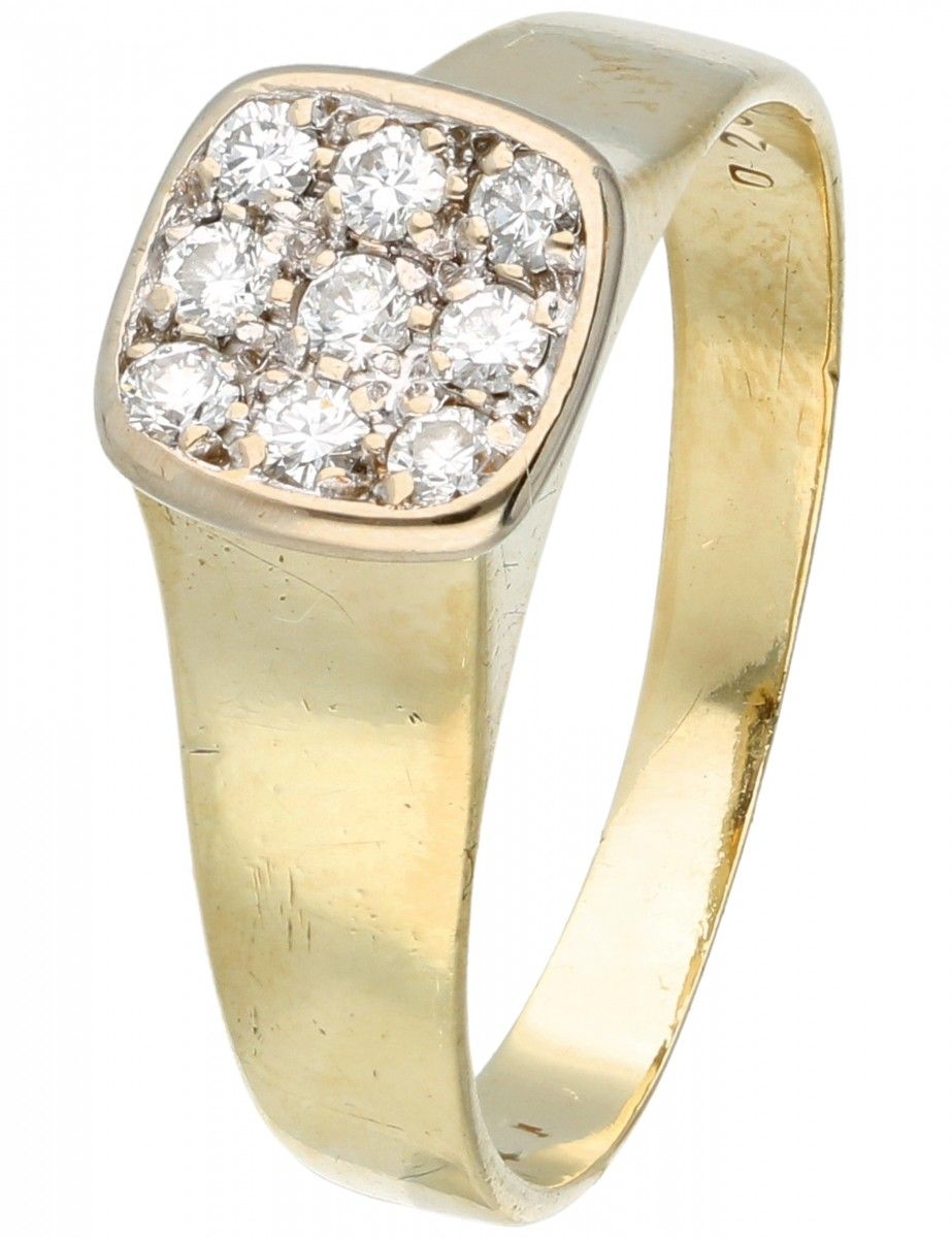 14K. Yellow gold ring set with approx. 0.18 ct. Diamond. 9 diamants taille brill&hellip;