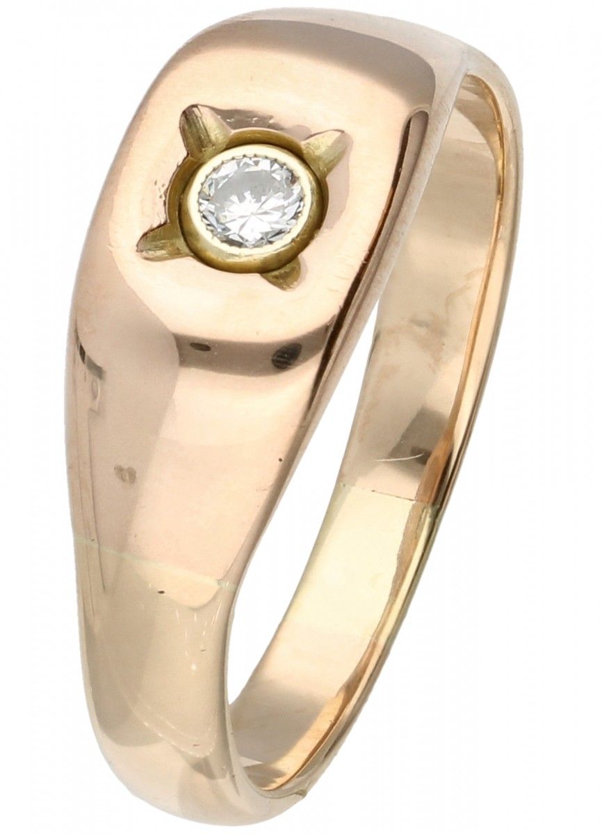 14K. Rose gold solitaire ring set with approx. 0.06 ct. Diamond. Un diamante de &hellip;
