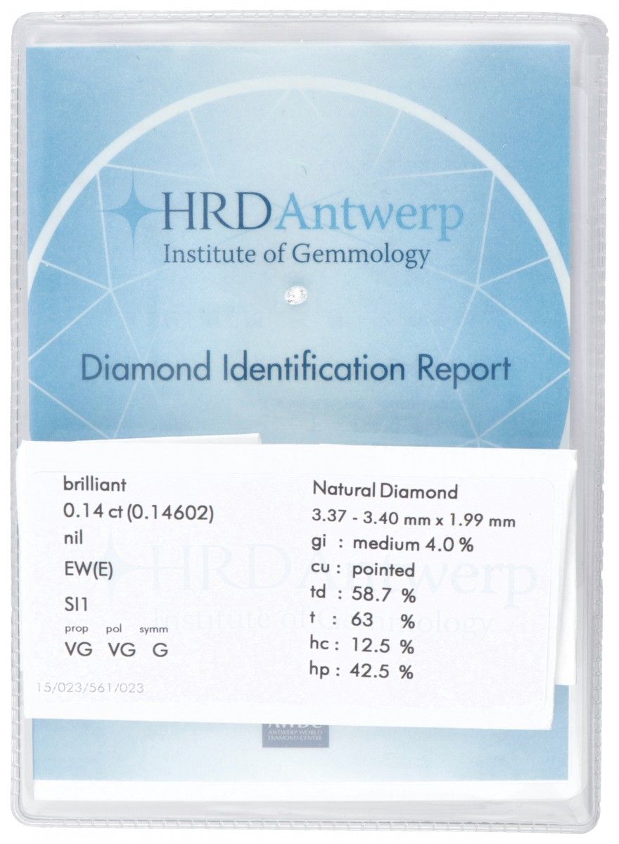HRD Certified Brilliant Cut Natural Diamond 0.14 ct. 重量：0.14克拉。(3.37 - 3.40 x 1.&hellip;