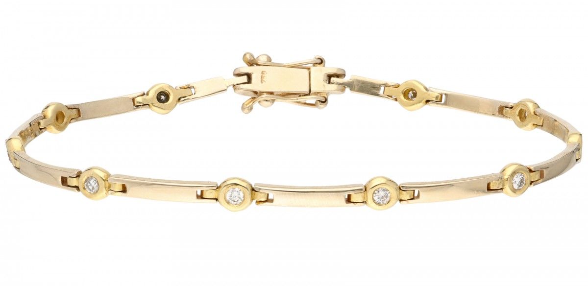 18K. Yellow gold bracelet set with approx. 0.30 ct. Diamond. 有两个安全夹子。10颗明亮式切割钻石（&hellip;