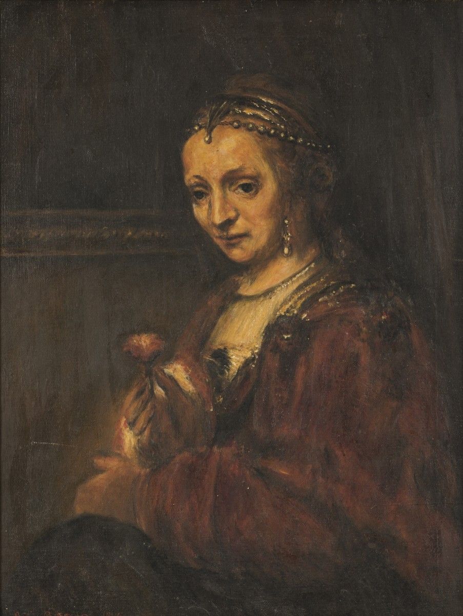 Naar Rembrandt van Rijn (Leiden 1606 - 1669 Amsterdam), Portrait of a lady with &hellip;